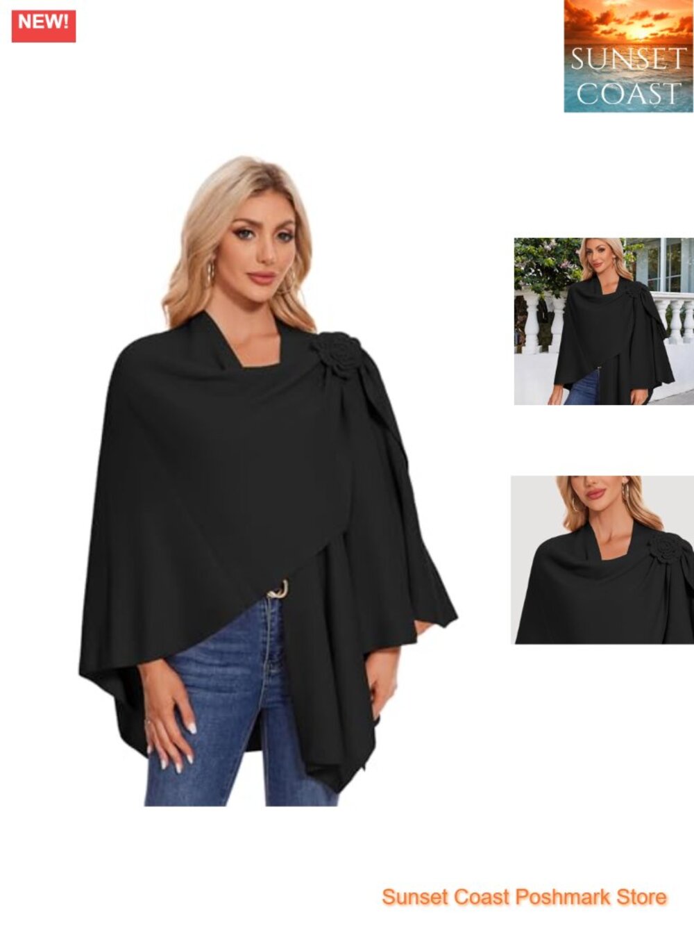Elegant Cross Front Floral Shawl Wrap Poncho Viscose Blend